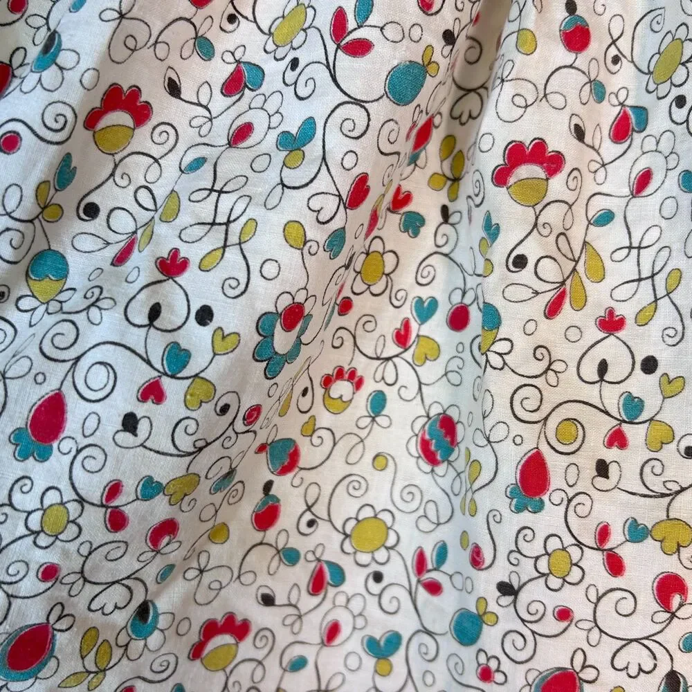 Vintage 50s-60s MCM Women's Multicolor Floral Yellow Border Print Cotton Apron